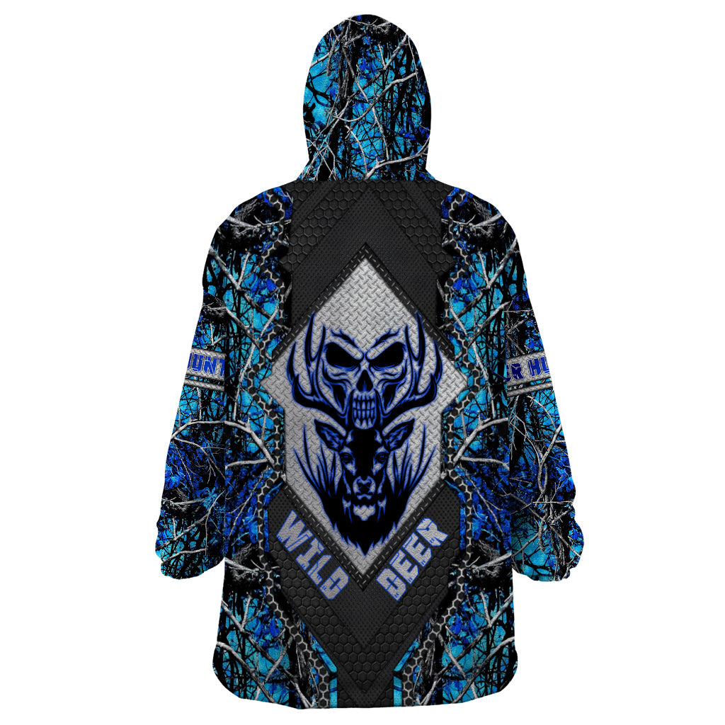 Wild Deer Hunting Wearable Blanket Hoodie Skull Blue Art - Wonder Print Shop