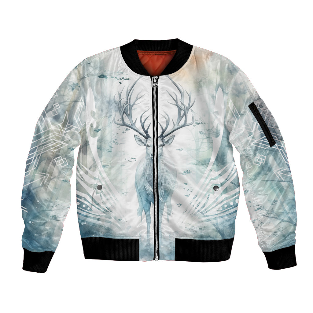 Thanks Deer For Life Sleeve Zip Bomber Jacket White Deer Watercolor Painting - Wonder Print Shop