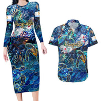 Anguilla Couples Matching Long Sleeve Bodycon Dress and Hawaiian Shirt