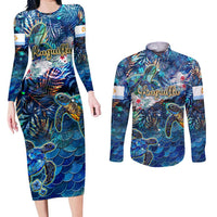 Anguilla Couples Matching Long Sleeve Bodycon Dress and Long Sleeve Button Shirt
