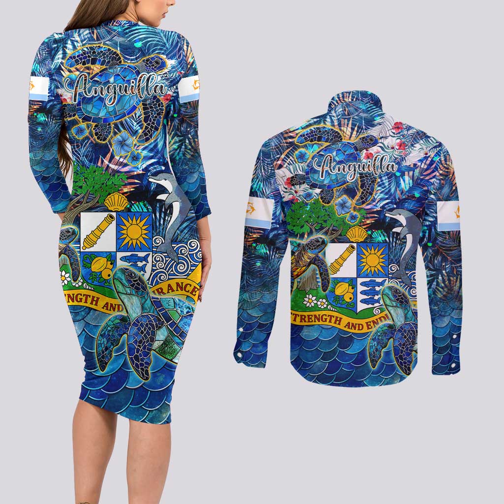 Anguilla Couples Matching Long Sleeve Bodycon Dress and Long Sleeve Button Shirt