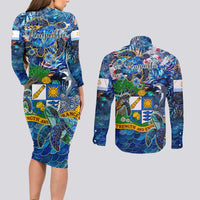 Anguilla Couples Matching Long Sleeve Bodycon Dress and Long Sleeve Button Shirt