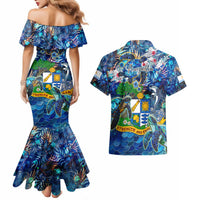 Anguilla Couples Matching Mermaid Dress and Hawaiian Shirt