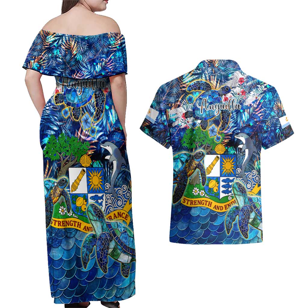 Anguilla Couples Matching Off Shoulder Maxi Dress and Hawaiian Shirt