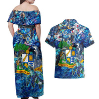 Anguilla Couples Matching Off Shoulder Maxi Dress and Hawaiian Shirt