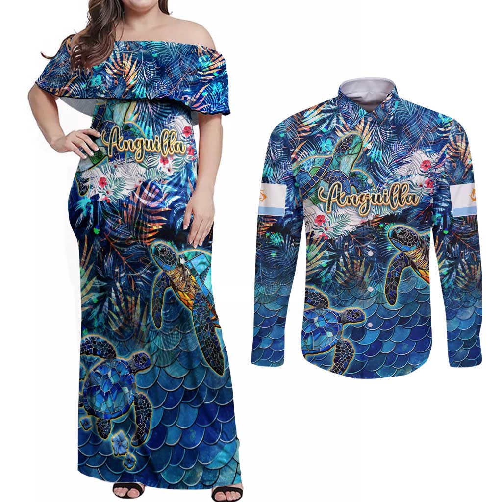 Anguilla Couples Matching Off Shoulder Maxi Dress and Long Sleeve Button Shirt