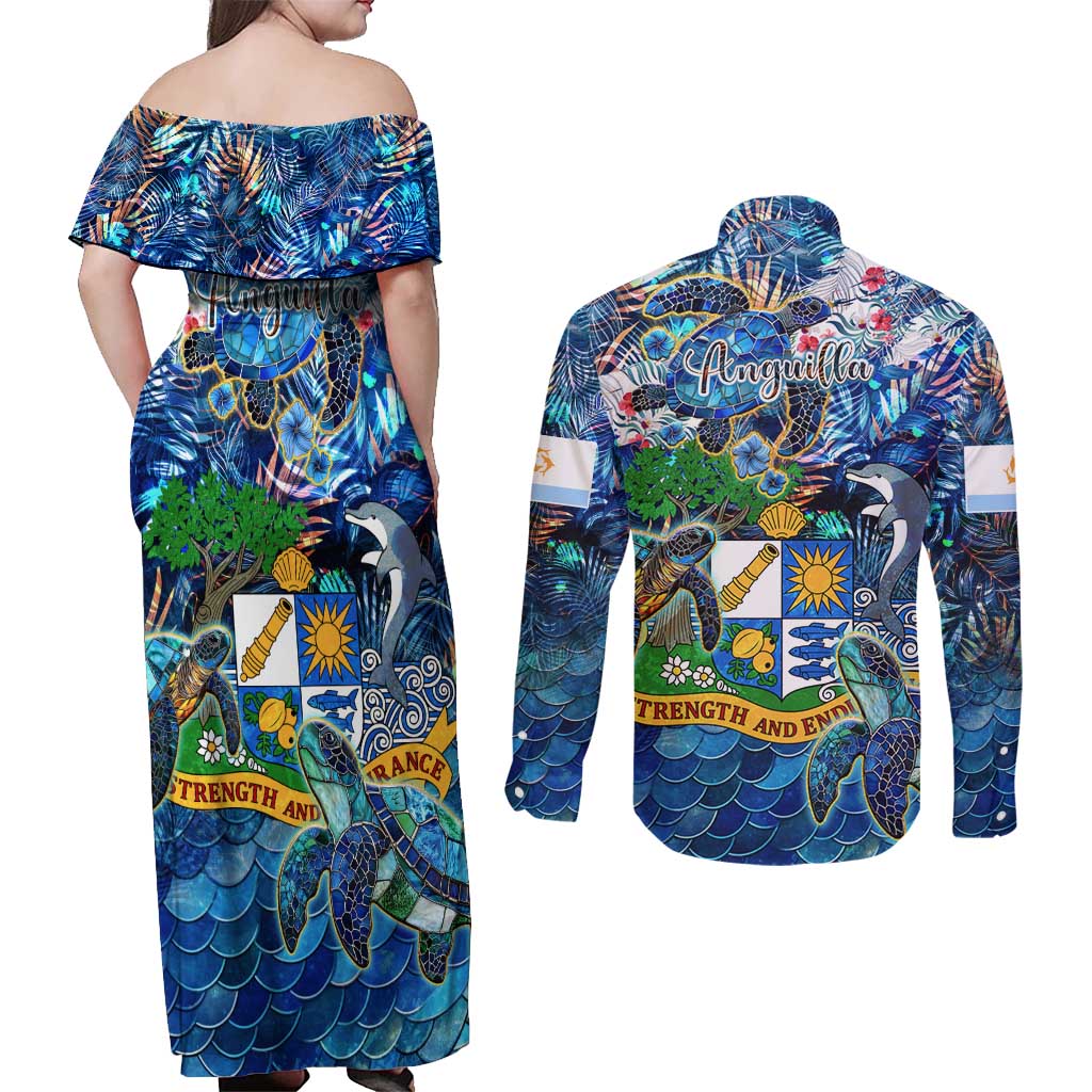 Anguilla Couples Matching Off Shoulder Maxi Dress and Long Sleeve Button Shirt