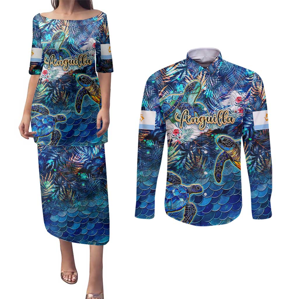 Anguilla Couples Matching Puletasi and Long Sleeve Button Shirt