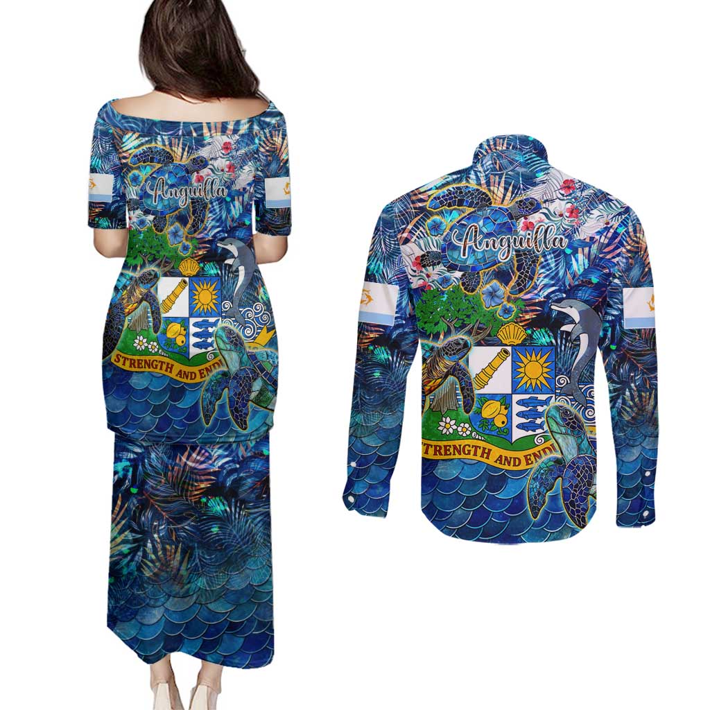 Anguilla Couples Matching Puletasi and Long Sleeve Button Shirt