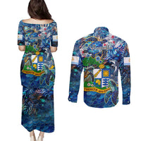 Anguilla Couples Matching Puletasi and Long Sleeve Button Shirt
