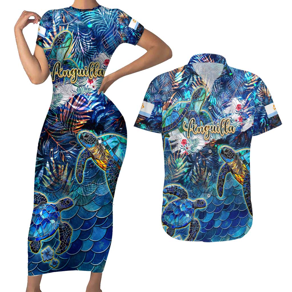 Anguilla Couples Matching Short Sleeve Bodycon Dress and Hawaiian Shirt