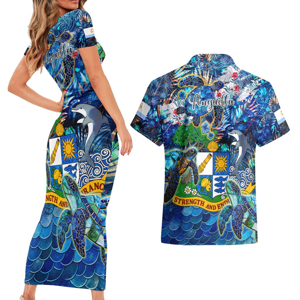 Anguilla Couples Matching Short Sleeve Bodycon Dress and Hawaiian Shirt