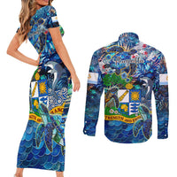 Anguilla Couples Matching Short Sleeve Bodycon Dress and Long Sleeve Button Shirt