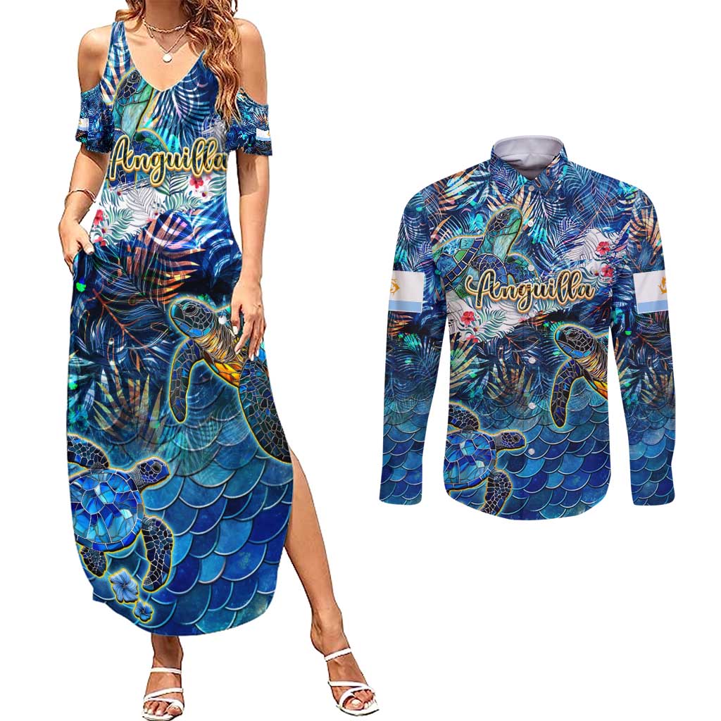 Anguilla Couples Matching Summer Maxi Dress and Long Sleeve Button Shirt