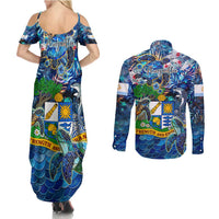 Anguilla Couples Matching Summer Maxi Dress and Long Sleeve Button Shirt
