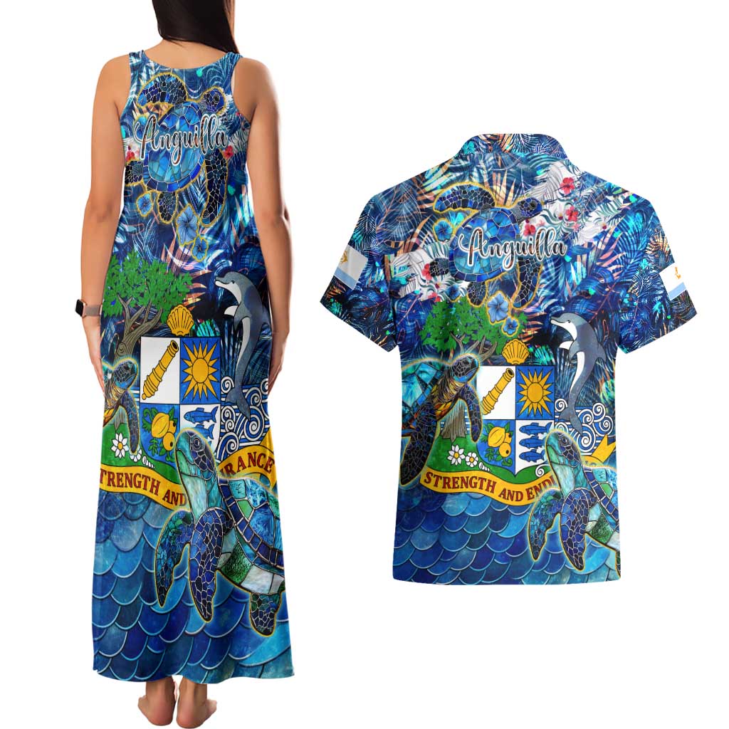 Anguilla Couples Matching Tank Maxi Dress and Hawaiian Shirt