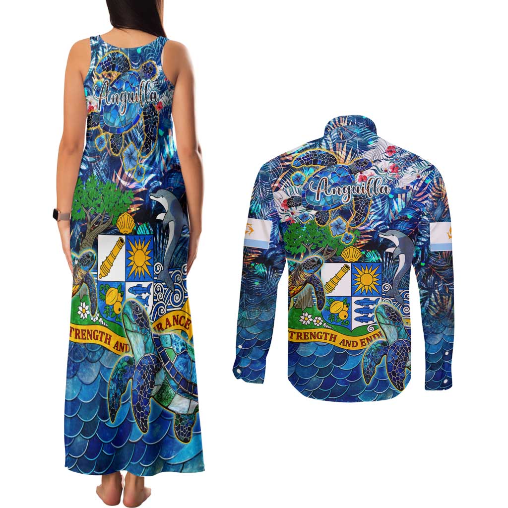 Anguilla Couples Matching Tank Maxi Dress and Long Sleeve Button Shirt