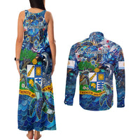 Anguilla Couples Matching Tank Maxi Dress and Long Sleeve Button Shirt