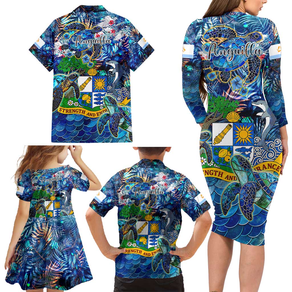 Anguilla Family Matching Long Sleeve Bodycon Dress and Hawaiian Shirt
