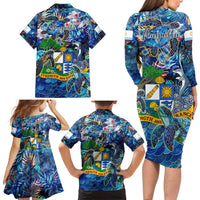 Anguilla Family Matching Long Sleeve Bodycon Dress and Hawaiian Shirt