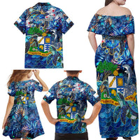 Anguilla Family Matching Off Shoulder Maxi Dress and Hawaiian Shirt