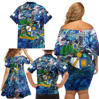 Anguilla Family Matching Off Shoulder Short Dress and Hawaiian Shirt - Wonder Print Shop