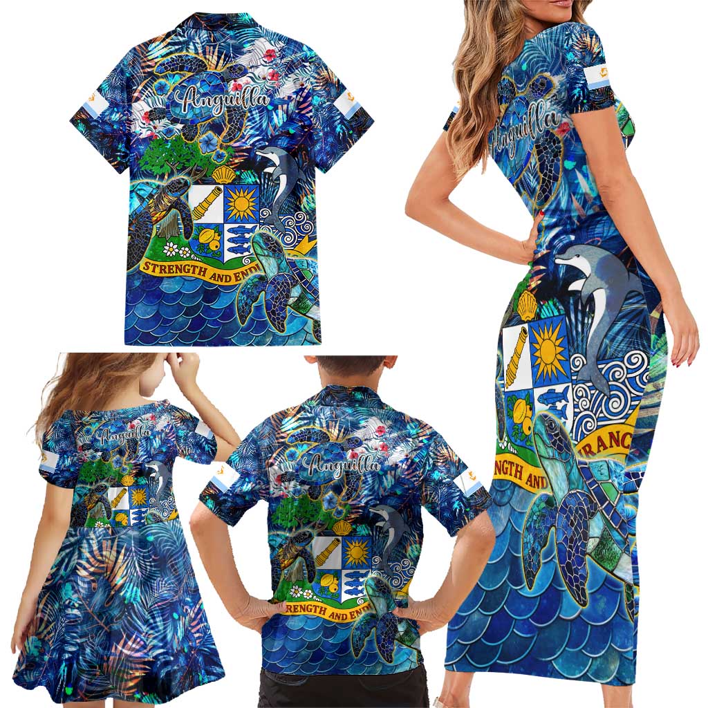 Anguilla Family Matching Short Sleeve Bodycon Dress and Hawaiian Shirt - Wonder Print Shop