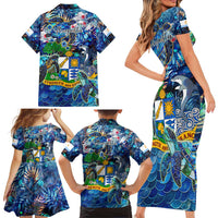 Anguilla Family Matching Short Sleeve Bodycon Dress and Hawaiian Shirt - Wonder Print Shop