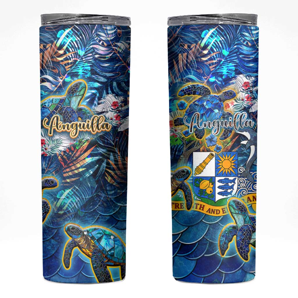 Anguilla Skinny Tumbler Sea Turtle Tropical Pattern - Wonder Print Shop