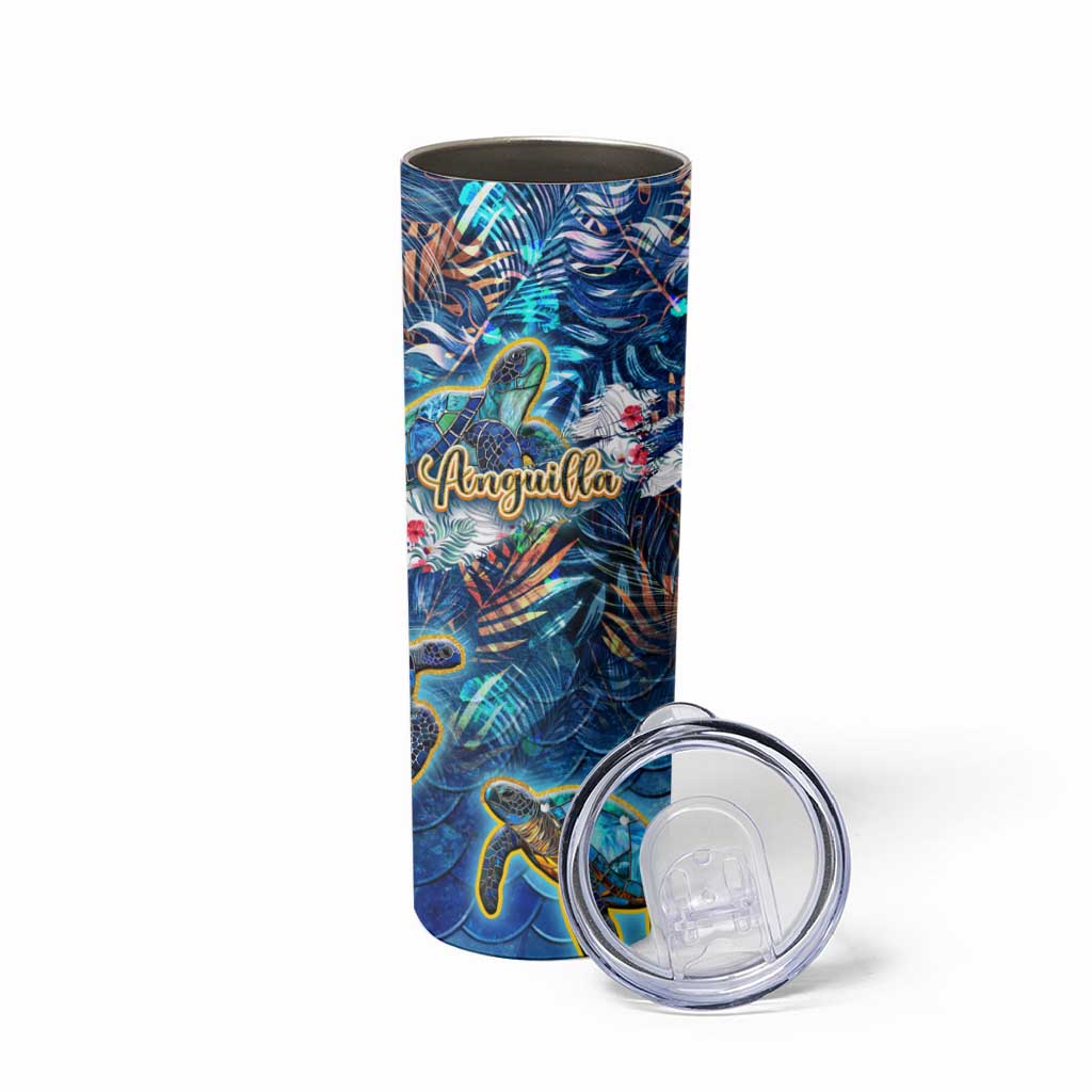 Anguilla Skinny Tumbler Sea Turtle Tropical Pattern - Wonder Print Shop