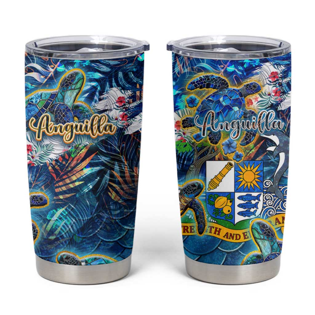 Anguilla Tumbler Cup Sea Turtle Tropical Pattern - Wonder Print Shop