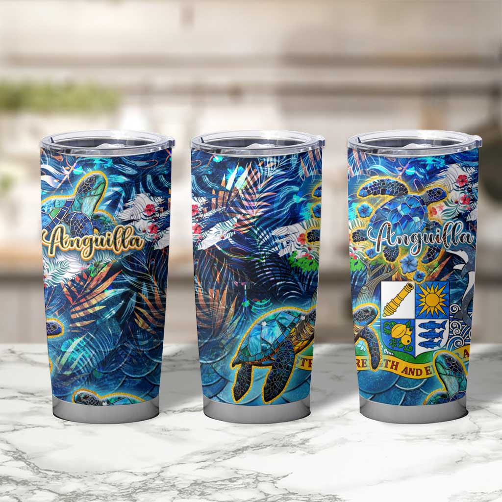 Anguilla Tumbler Cup Sea Turtle Tropical Pattern - Wonder Print Shop