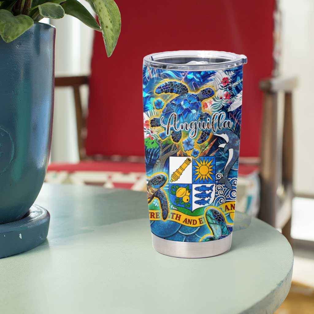 Anguilla Tumbler Cup Sea Turtle Tropical Pattern - Wonder Print Shop