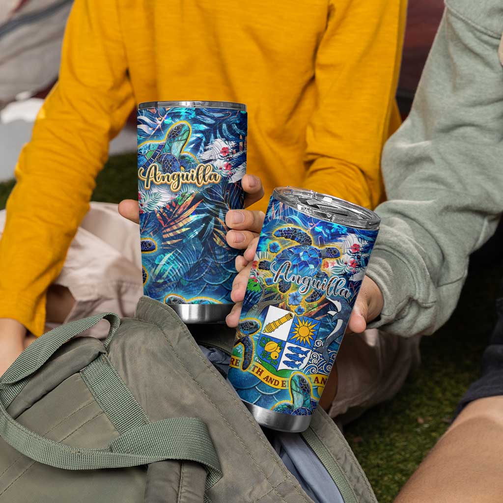 Anguilla Tumbler Cup Sea Turtle Tropical Pattern - Wonder Print Shop