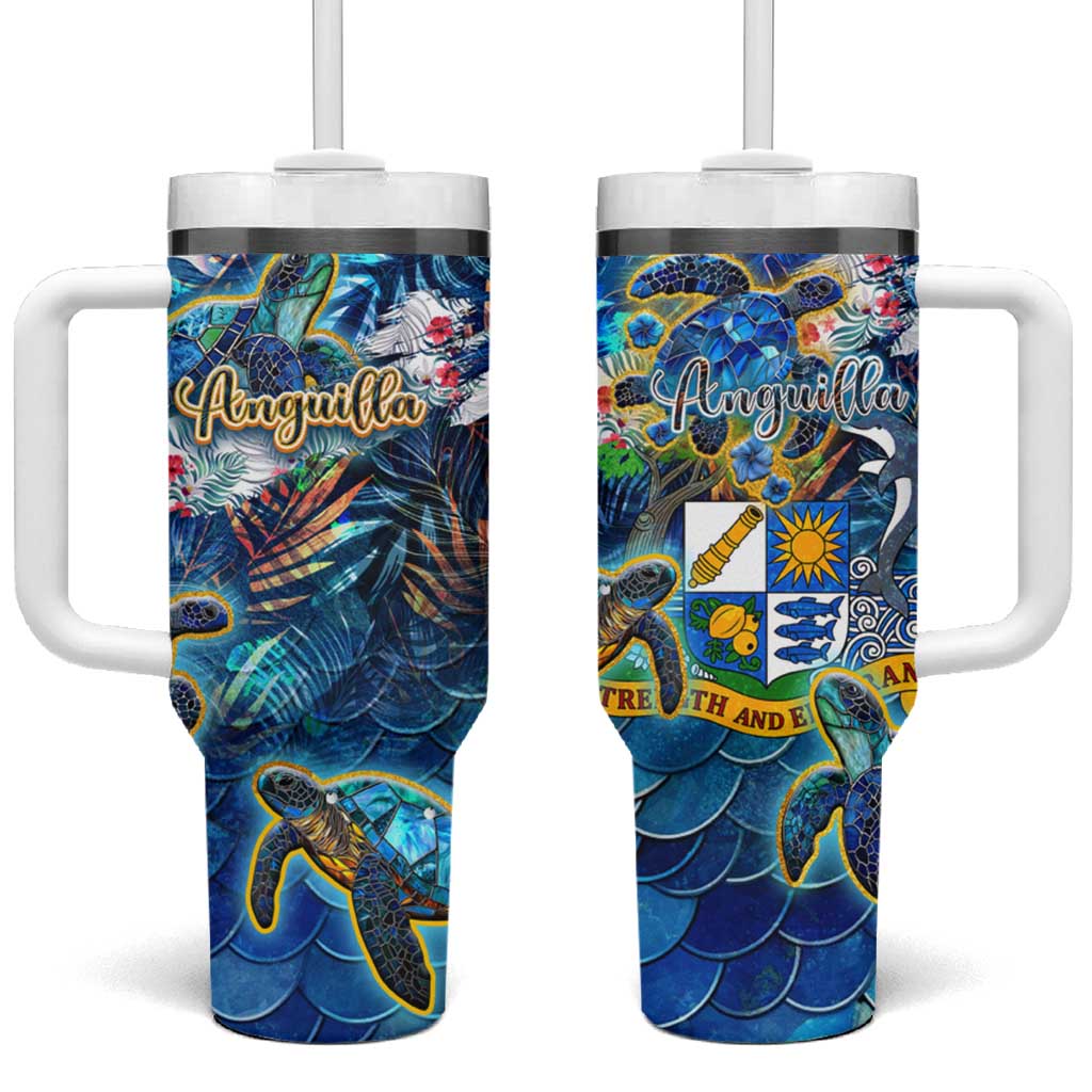 Anguilla Tumbler With Handle Sea Turtle Tropical Pattern - Wonder Print Shop