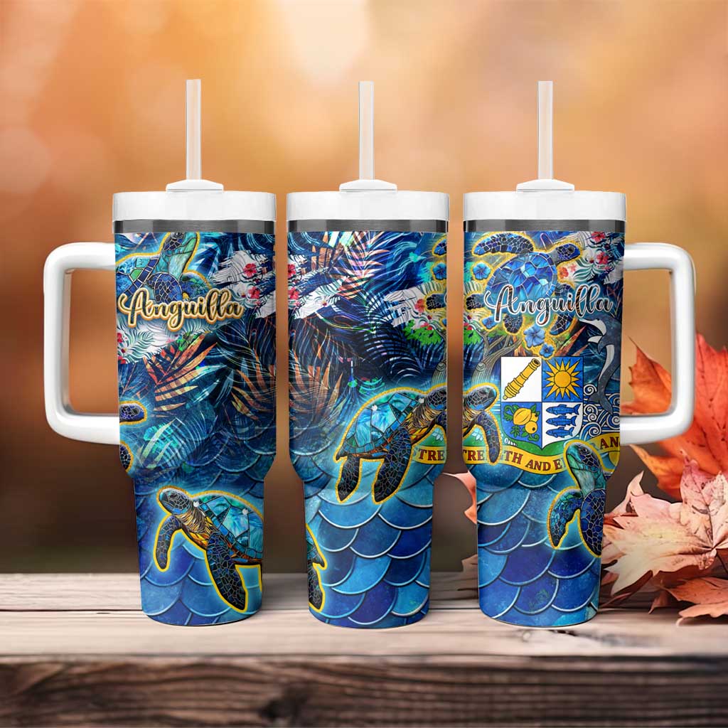 Anguilla Tumbler With Handle Sea Turtle Tropical Pattern - Wonder Print Shop