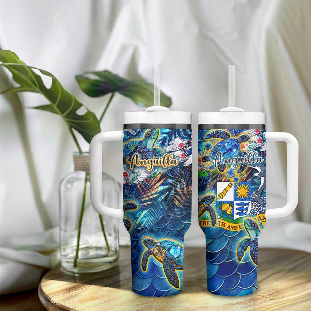 Anguilla Tumbler With Handle Sea Turtle Tropical Pattern - Wonder Print Shop
