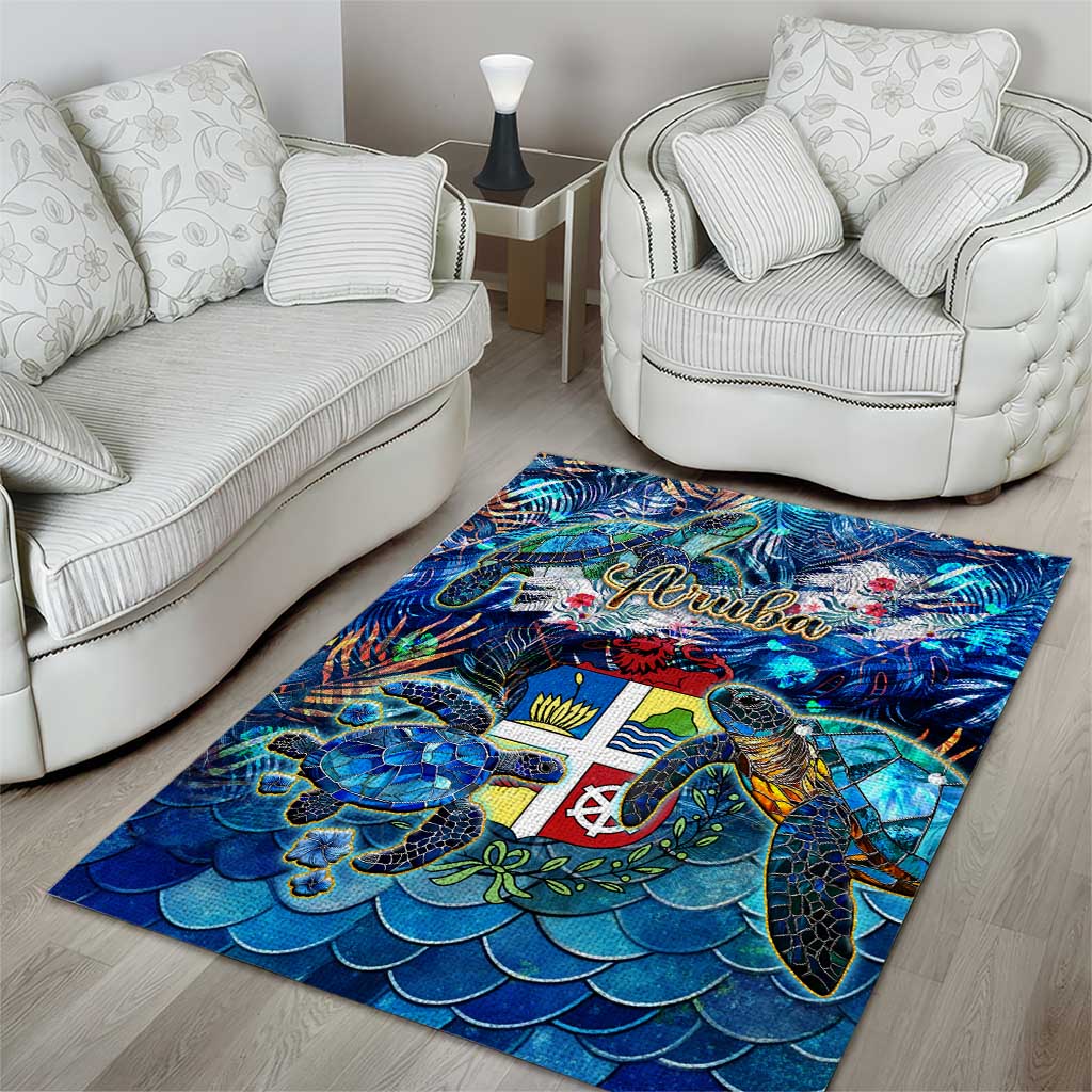 Aruba Area Rug Sea Turtle Tropical Pattern