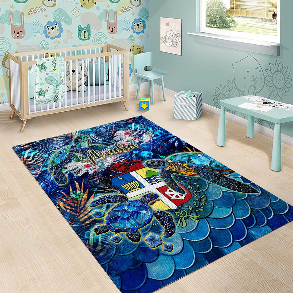 Aruba Area Rug Sea Turtle Tropical Pattern