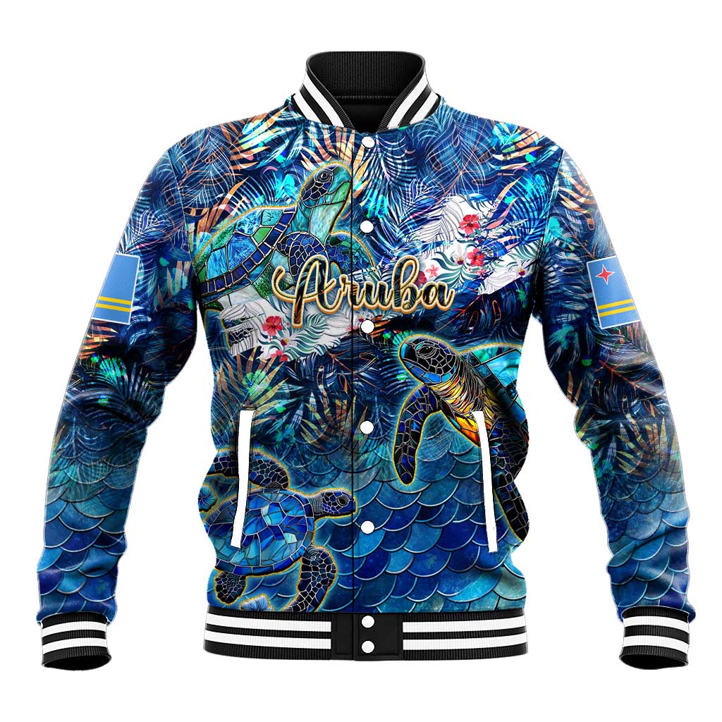 Aruba Baseball Jacket Sea Turtle Tropical Pattern