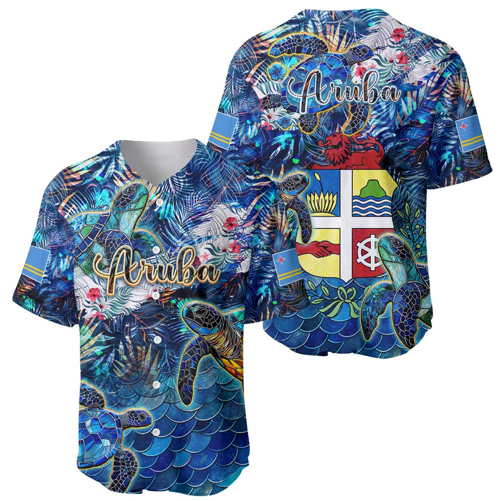Aruba Baseball Jersey Sea Turtle Tropical Pattern