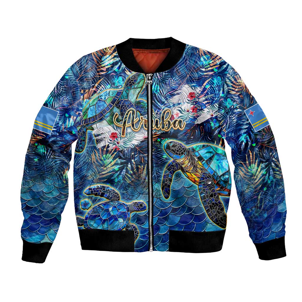 Aruba Bomber Jacket Sea Turtle Tropical Pattern