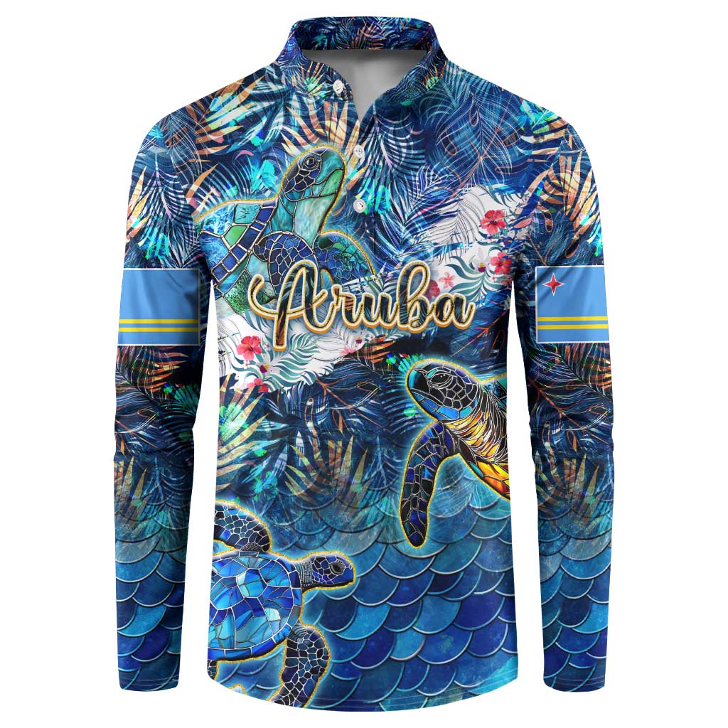 Aruba Button Sweatshirt Sea Turtle Tropical Pattern
