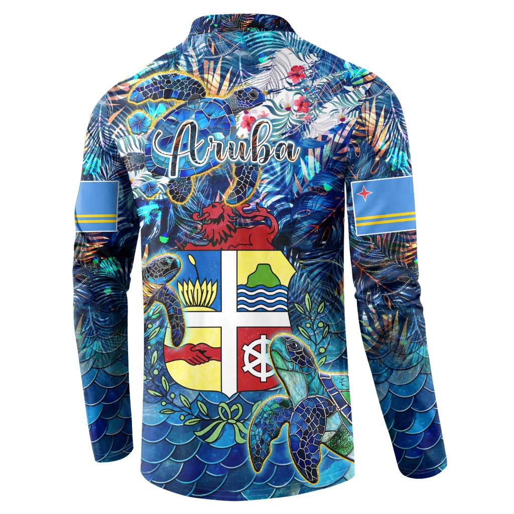 Aruba Button Sweatshirt Sea Turtle Tropical Pattern