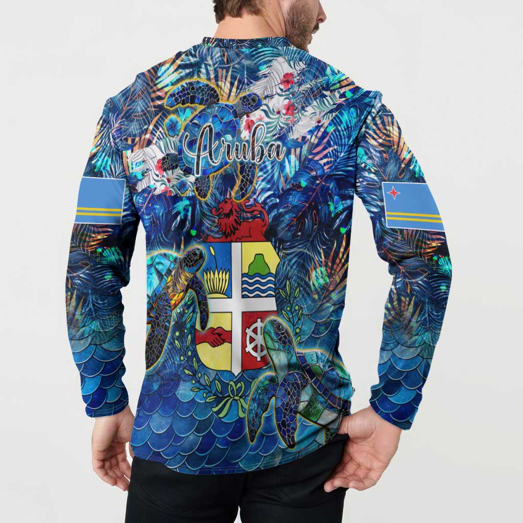 Aruba Button Sweatshirt Sea Turtle Tropical Pattern