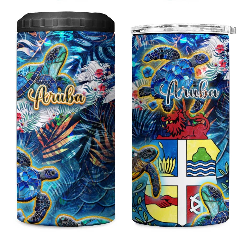 Aruba 4 in 1 Can Cooler Tumbler Sea Turtle Tropical Pattern