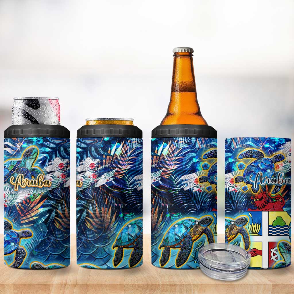 Aruba 4 in 1 Can Cooler Tumbler Sea Turtle Tropical Pattern