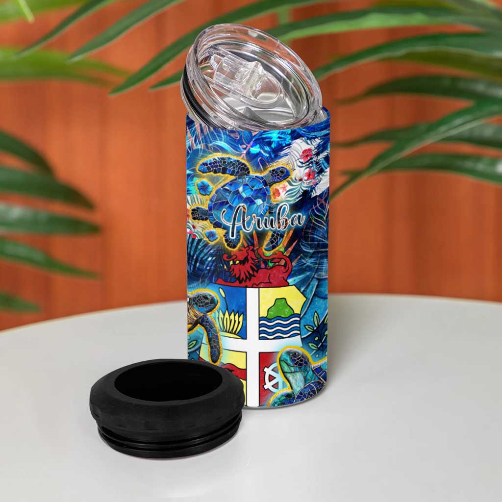 Aruba 4 in 1 Can Cooler Tumbler Sea Turtle Tropical Pattern