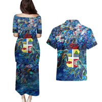 Aruba Couples Matching Puletasi and Hawaiian Shirt Sea Turtle Tropical Pattern