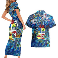 Aruba Couples Matching Short Sleeve Bodycon Dress and Hawaiian Shirt Sea Turtle Tropical Pattern